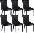 Black Dining Chairs Set of 6, Upholstered Velvet Dining Room Chairs with Back Ring Pull Trim and Solid Wood Legs,Modern Dining Chairs Perfect for Dining Room,Living Room,Kitchen(Black)