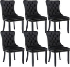 Black Dining Chairs Set of 6, Upholstered Velvet Dining Room Chairs with Back Ring Pull Trim and Solid Wood Legs,Modern Dining Chairs Perfect for Dining Room,Living Room,Kitchen(Black)