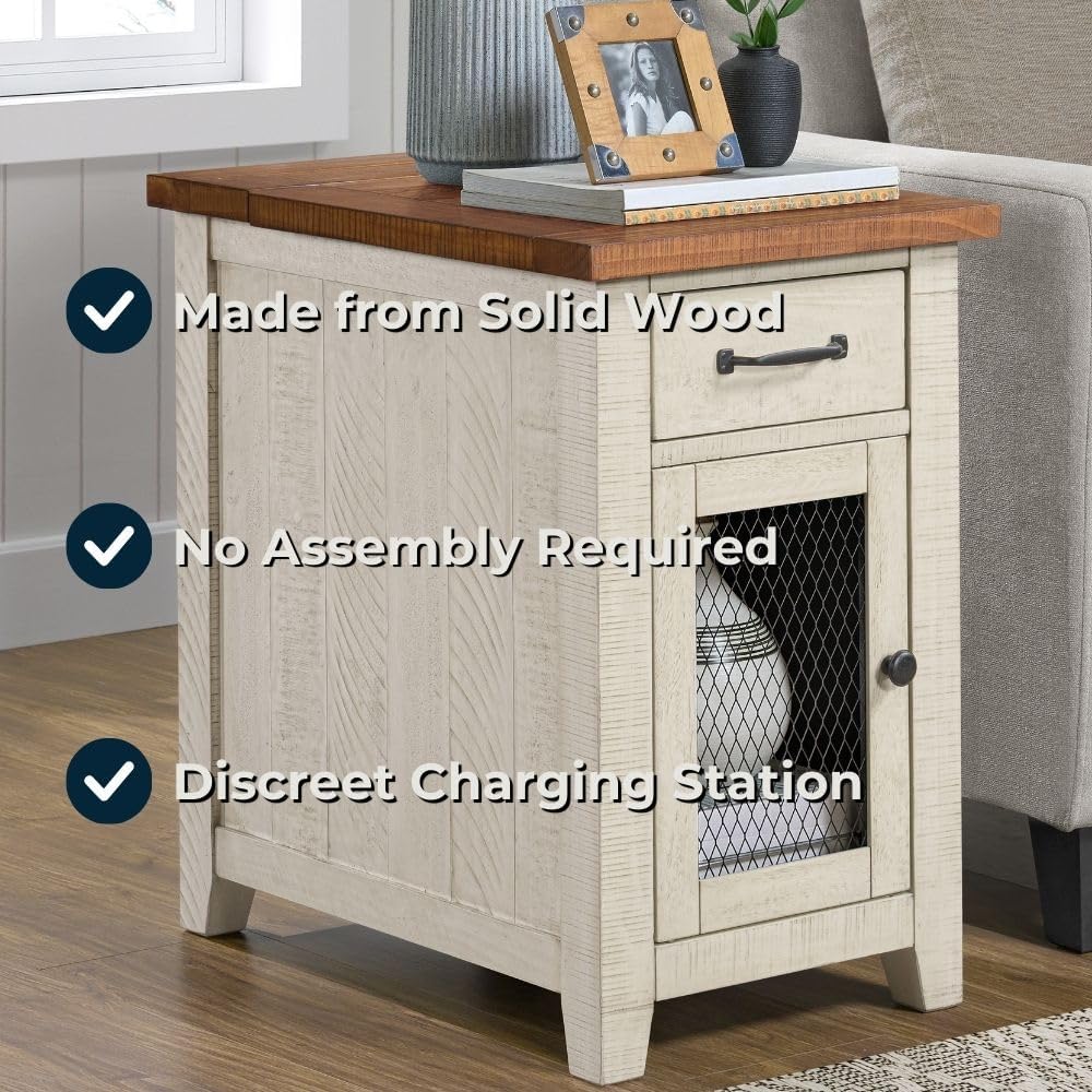 Martin Svensson Home Rustic Solid Wood Chairside End Table, White and Honey |...