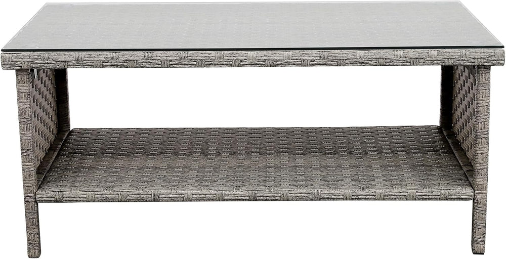 Rattaner Patio Coffee Table Outdoor Furniture Wicker Table 2-Layer Storage wi...