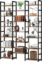 NUMENN 6-Tier Bookshelf Triple Column Bookcase with 17 Adjustable Open Display Shelves, Modern Book Shelves，Rustic Industrial Style Bookshelves for Bedroom, Living Room and Home Office, Vintage
