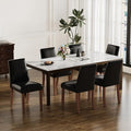 Dining Chairs Set of 6, Modern Dining Room Chairs with Wooden Legs, Faux Leather Upholstered Kitchen Farmhouse Parsons Chairs for Restaurant & Cafe- Black