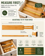 Bamboo Drawer Dividers, 16.5"-22" Adjustable Expandable Organizers, 4 Pack, Tension Mount, Slip Resistant, for Kitchen and Home