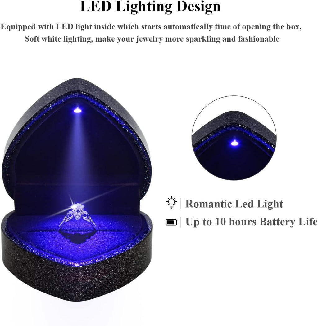 Luxury LED Lighted Ring Box - Heart Shaped Elegant Starry Sky Ring Case for Wedding Rings, Perfect for Engagement, Proposal, Anniversary, Ceremony, and Gift Giving