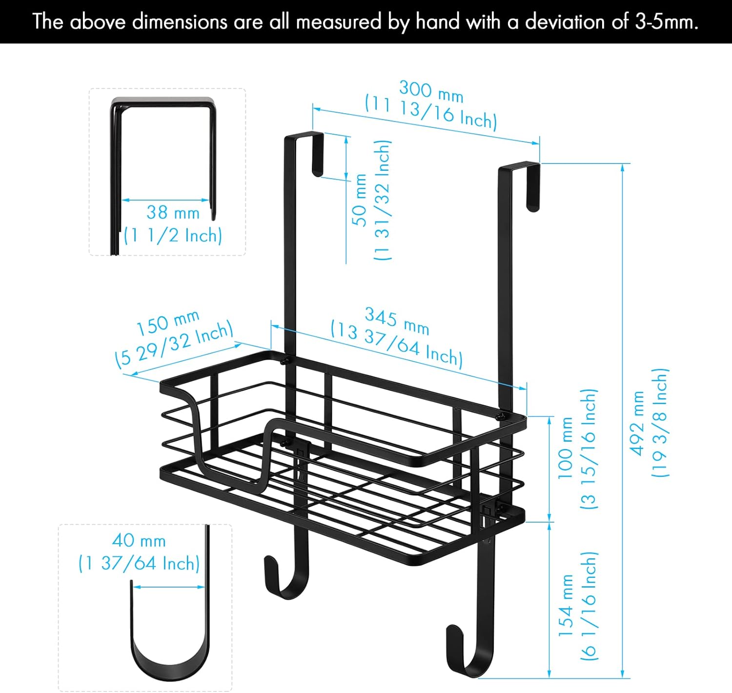 KES Ironing Board Hanger Over The Door Ironing Board Holder T Shape Fit for 1 3/8 Doors Matte Black, HIR500A-BK