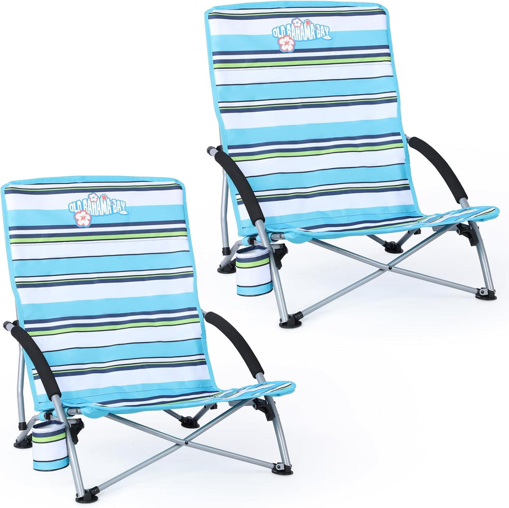 Old Bahama Bay 2 Pack Ergonomic Low Beach Chair for Back Support – Heavy Duty...