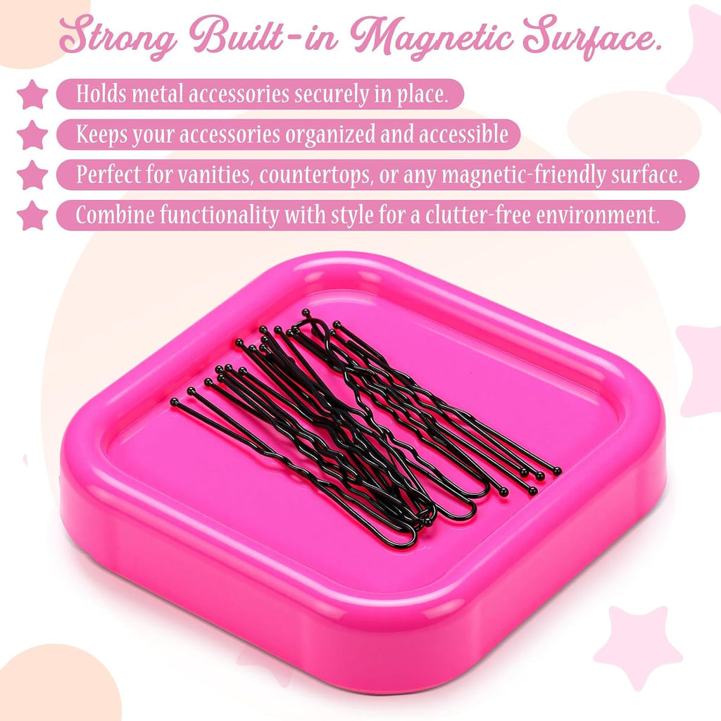 Tellegloww 1 Pcs Magnetic Bobby Pin Holder Square Paper Clip Holder Magnetic Hairpin Storage Box Sewing Pincushion Hair Clip Collector for Desk Vanity Sewing DIY Project (Pink)