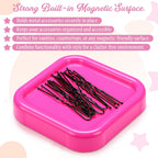 Tellegloww 1 Pcs Magnetic Bobby Pin Holder Square Paper Clip Holder Magnetic Hairpin Storage Box Sewing Pincushion Hair Clip Collector for Desk Vanity Sewing DIY Project (Pink)
