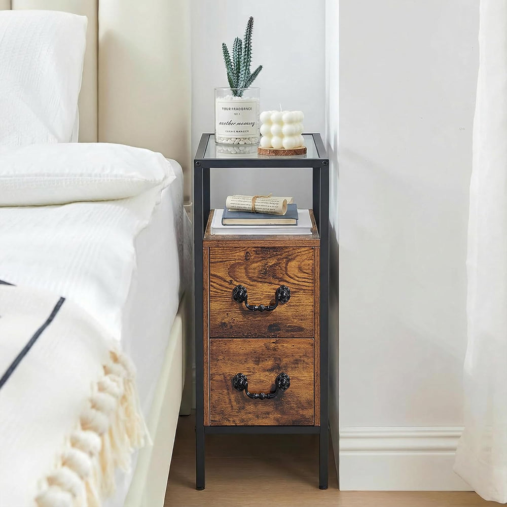 VECELO Narrow Side Table Set of 2, Night Stand Sofa Table with Glass Top,Beds...