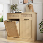 Double Tilt Out Laundry Hamper Cabinet,10 Gallon Laundry Cabinet with Drawers ＆ 2 Hidden Baskets, Farmhouse Storage Basket for Laundry Room, Bathroom, Kitchen, Wood