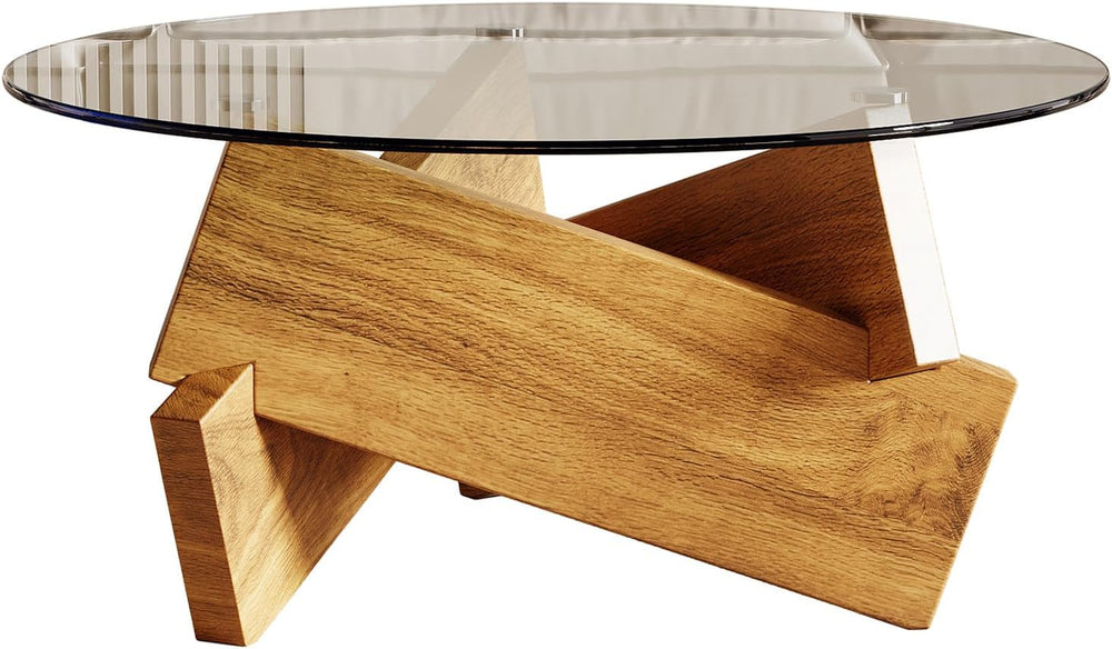 Honyee Modern Round Coffee Table, 30.7" x 30.7" x 16.1" Temper...