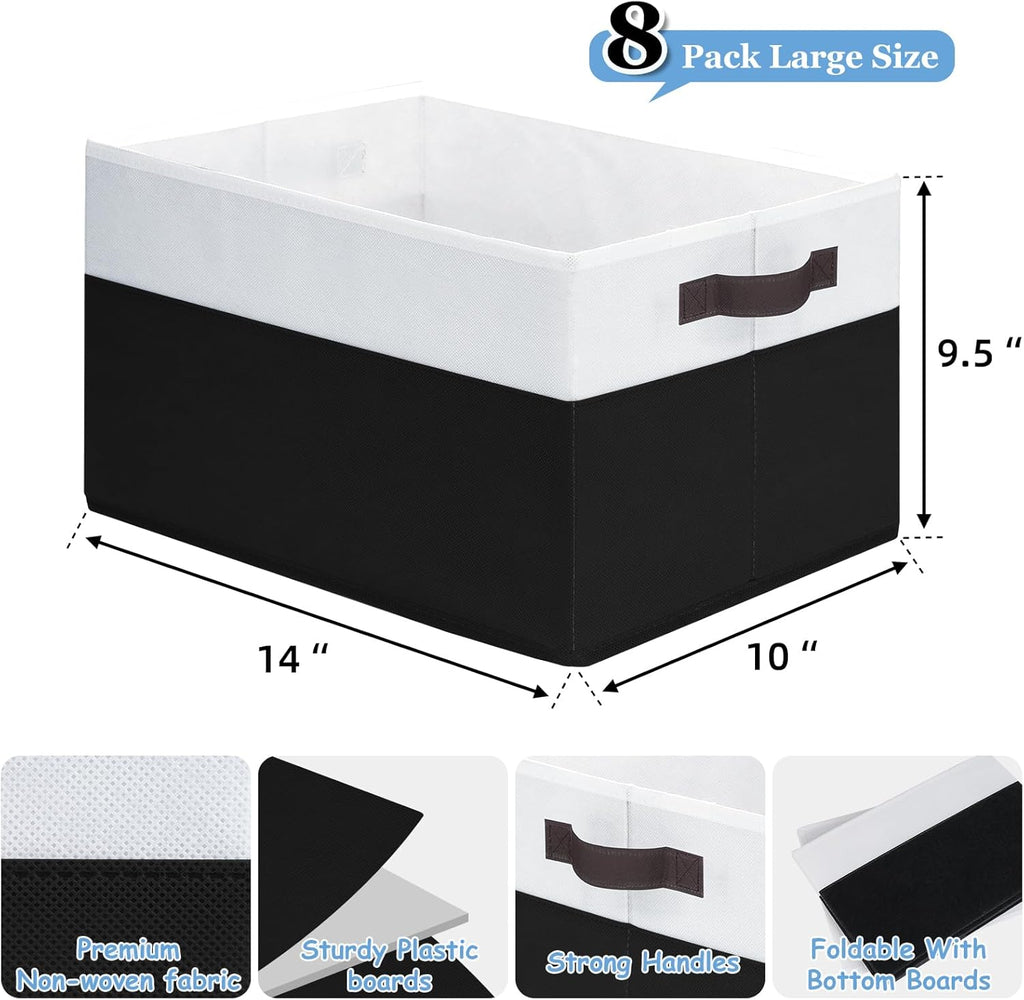Criusia 8 Pack Large Storage Baskets for Room Organization, Multi-Purpose Bins for Closet, Shelves, Kitchen, Office, Decorative Fabric Foldable Storage Boxes with Handles (14L*10W*9.5H)