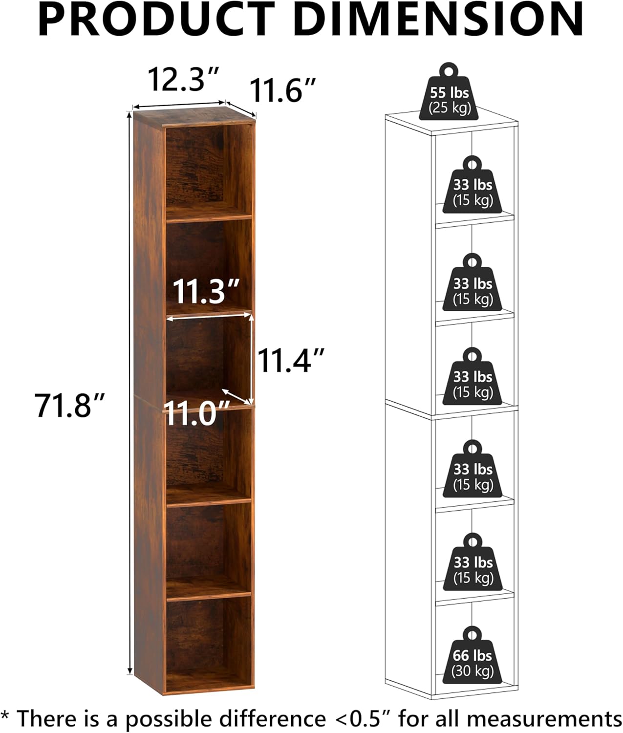 6 Cube Storage Organizer, 6 Tier Cube Low Bookcase Freestanding Storage Display Organizer, Three-Cubes Open Shelf Bookshelf for Home Office (Retro Brown, 6 Cube)