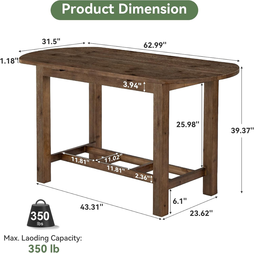 63" Solid Wood Kitchen Island, Island Table with Oval Tabletop | Farmhou...