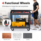 Goplus 2-Tier Utility Cart, Heavy Duty Commercial Service Tool Cart w/Handle, 550 lbs Max Support, Rolling Mechanic Metal Tool Cart Storage Organizer for Home, Garage, Warehouse