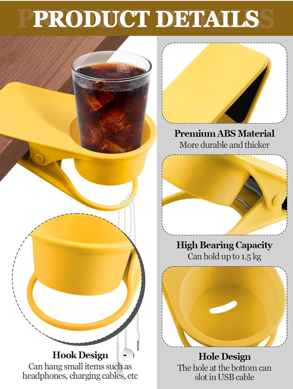 Kalolary Drinking Cup Holder Clip- Chair and Table Bottle Cup Stand The DIY Glass Clamp Storage Saucer Clip Water Coffee Mug Holder Saucer Clip Design for Home & Office, Yellow