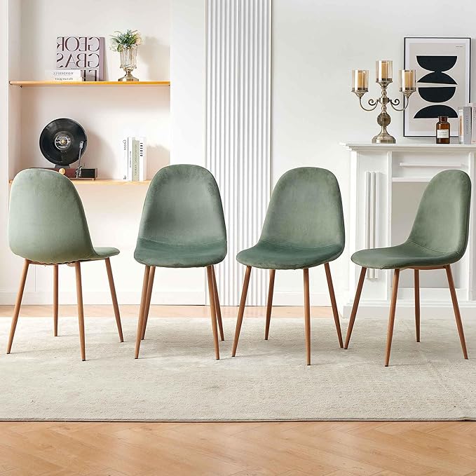 NORDICANA Set of 4 Dining Kitchen Mid-Century Modern Chairs with Metal Legs a...