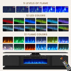 80" Fireplace TV Stand, Modern Entertainment Center for TVs Up to 90", TV Console with Storage Cabinets, Media Console for Living Room, Black TV Stand and Black Fireplace