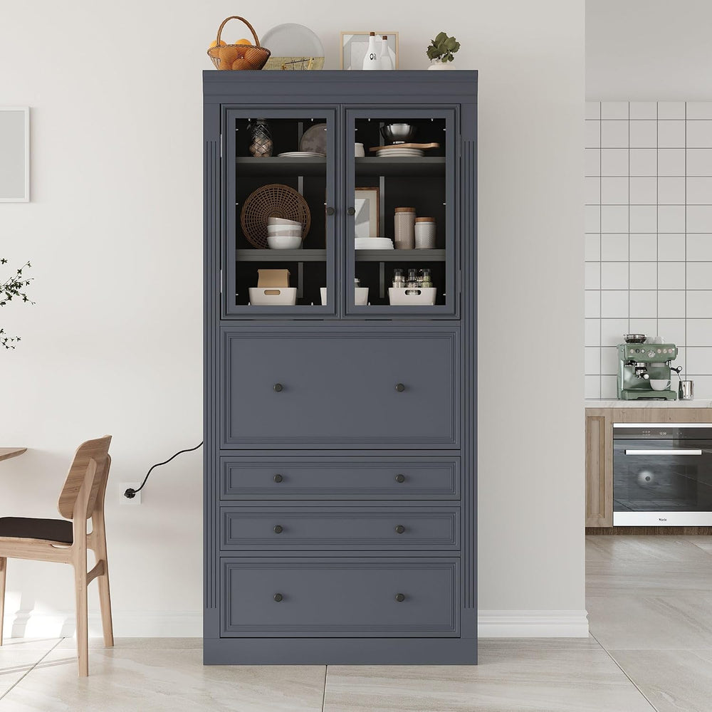 78" Tall Kitchen Pantry Cabinet, Freestanding Food Storage Pantry Cupboa...