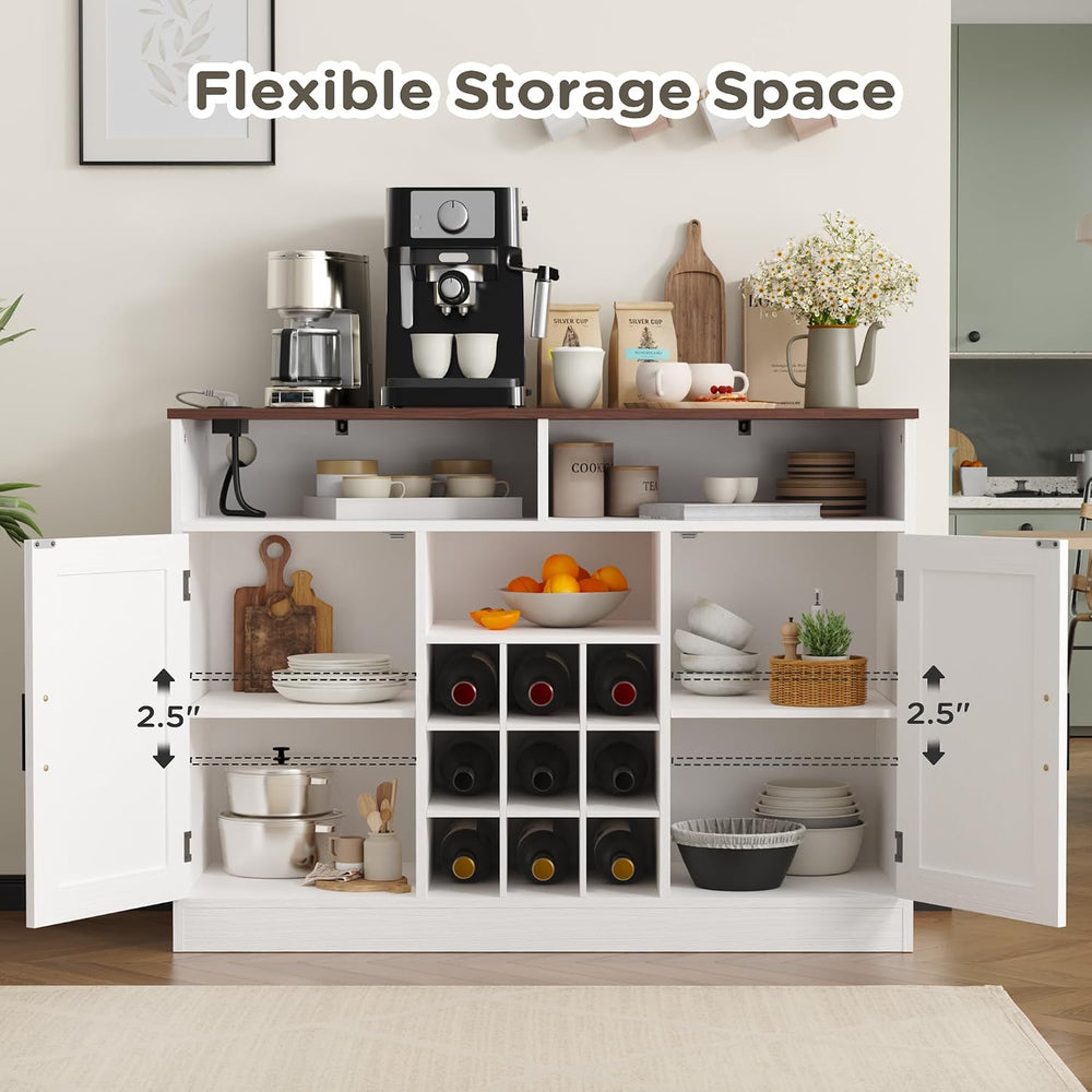 MHOM Farmhouse Buffet Cabinet with Prower Outlets, Rustic Sideboard Buffet wi...