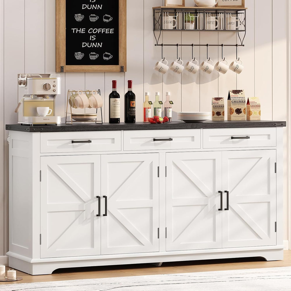 usikey 61” Large Sideboard Buffet Cabinet with 4 Doors and 3 Drawers, Farmhou...