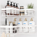 Corner Shower Caddy - 2 Pack, Adhesive Shower Organizers, Rustproof Stainless Steel Shower Shelves with 8 Hooks, No Drilling Bathroom Organizers and Storage Racks, Space-Saving, White, X-Large