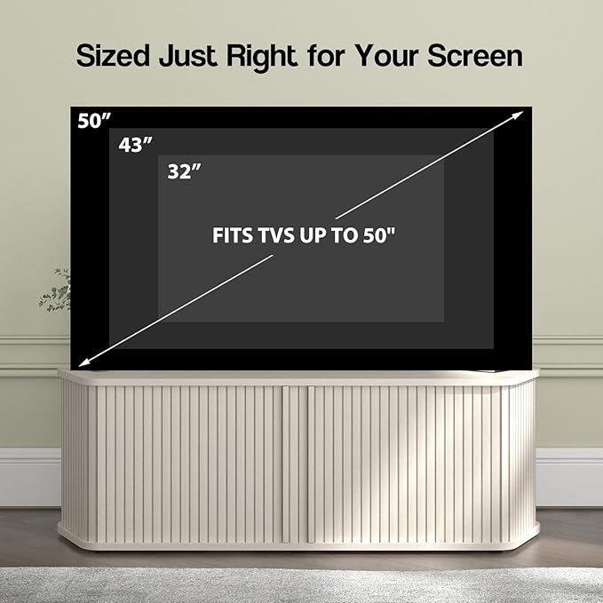Corner TV Stand 43 Inch, Mid Century Corner Entertainment Center with Sliding Tambour Door, Media Console Table with 2 Layers Storage, Fluted TV Stand for Living Room, Bedroom, Off White