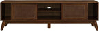 Ball & Cast 68" Mid Century Modern TV Stand for TVs up to 75", Media Console with Rattan Sliding Doors, Open Shelves & Solid Wood Legs, Entertainment Center for Living Room,Bedroom,Walnut