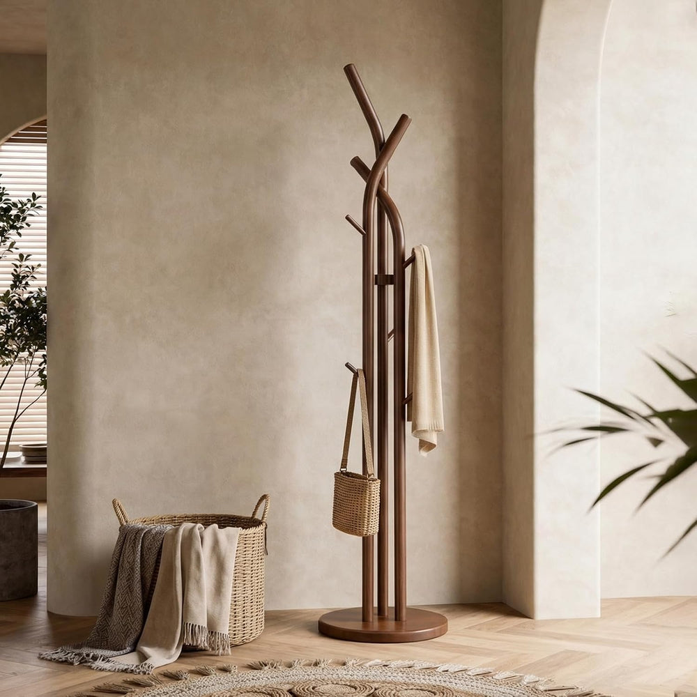 Solid Wood Coat Rack Freestanding Wood Coat Tree Rack with 9 Hooks, Creative ...