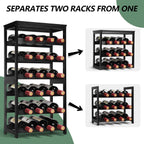 Wine Rack 24-Botttle Freestanding Floor, 6-Tier Wine Rack Shelf with Table Top, Bamboo Display Wine Storage Shelves Kitchen Bar Dining Room Living Room, Black