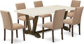 East West Furniture V727AB747-7 7 Piece Modern Dining Table Set Consist of a Rectangle Wooden Table with V-Legs and 6 Light Sable Linen Fabric Parson Dining Chairs, 40x72 Inch, Multi-Color