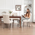 Velvet Dining Chairs Set of 4,Upholstered Dining Chairs with Ring Pull Trim and Button Back,Modern Seating for Living Room, Bedroom, Kitchen (Beige)
