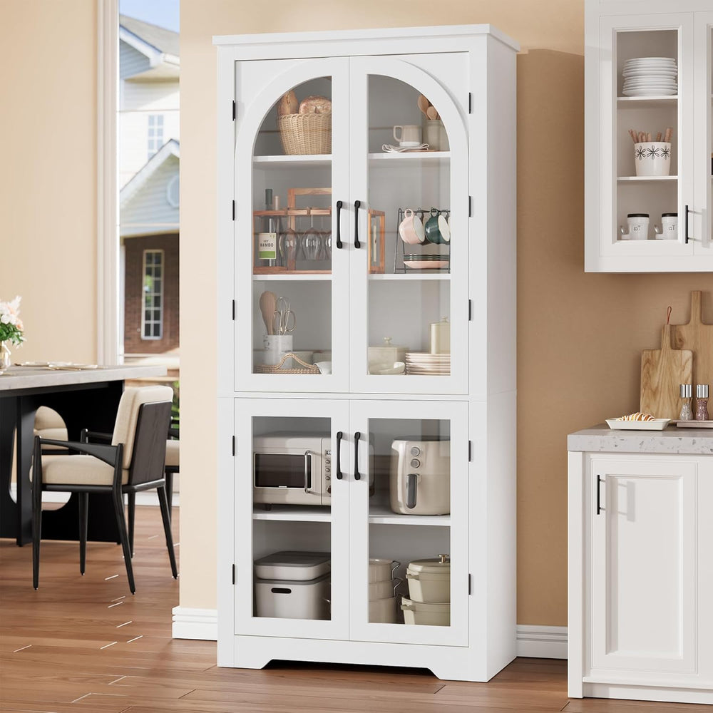 Garvee 70" Tall Kitchen Pantry Cabinet - Modern Display Cabinet with 4 A...