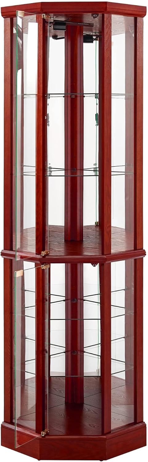 Corner Curio Cabinet, 70" Tall Lighted Glass Display Cage with Tempered ...