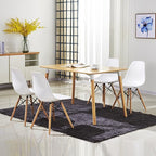 COSTWAY Dinning Chair Set of 4, Mid Century Modern Eiffel DSW Style Shell Molded Plastic Chair for Kitchen, Dining, Living Room, Bedroom, Lounge Side Chairs with Wood legs, White
