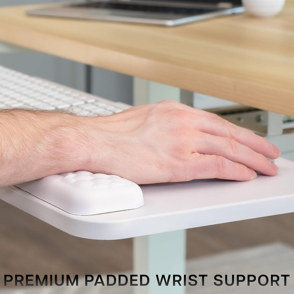 VIVO Premium Adjustable 27 x 11 inch Computer Keyboard and Mouse Platform Tray, Ergonomic Under Table Desk Mount Drawer with Padding, White, MOUNT-KB27P-W