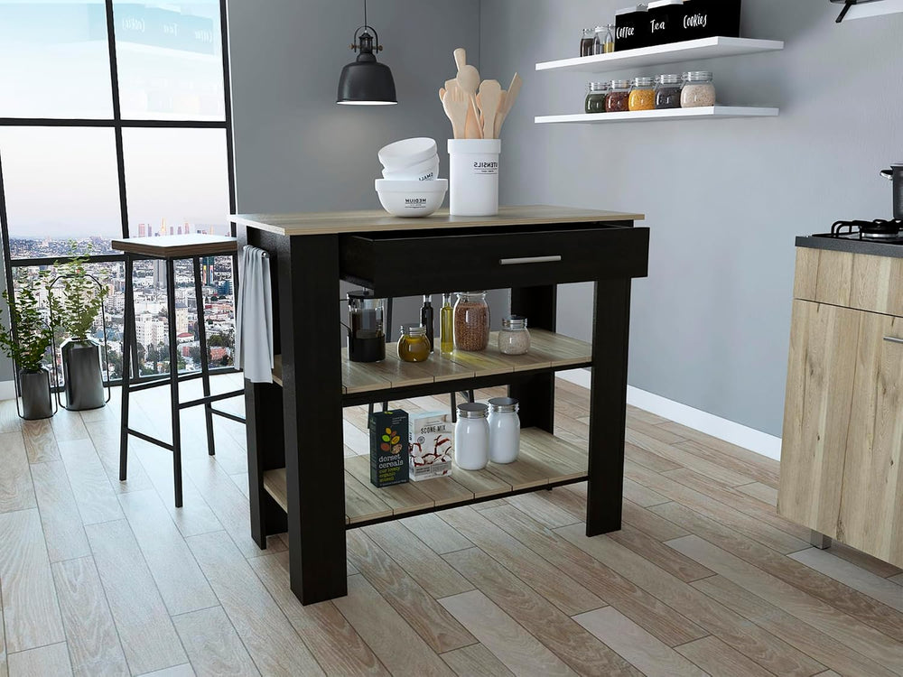 Kitchen Island 40 with Two Shelves One Drawer Four Legs | Includes two open s...