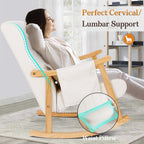 NOBLEMOOD Upholstered Rocking Chair with Ottoman, Solid Wood Frame | Modern Nursery Glider Rocker Chair with Side Pocket, Linen High Back Accent Chair with Padded Seat for Living Room Bedroom