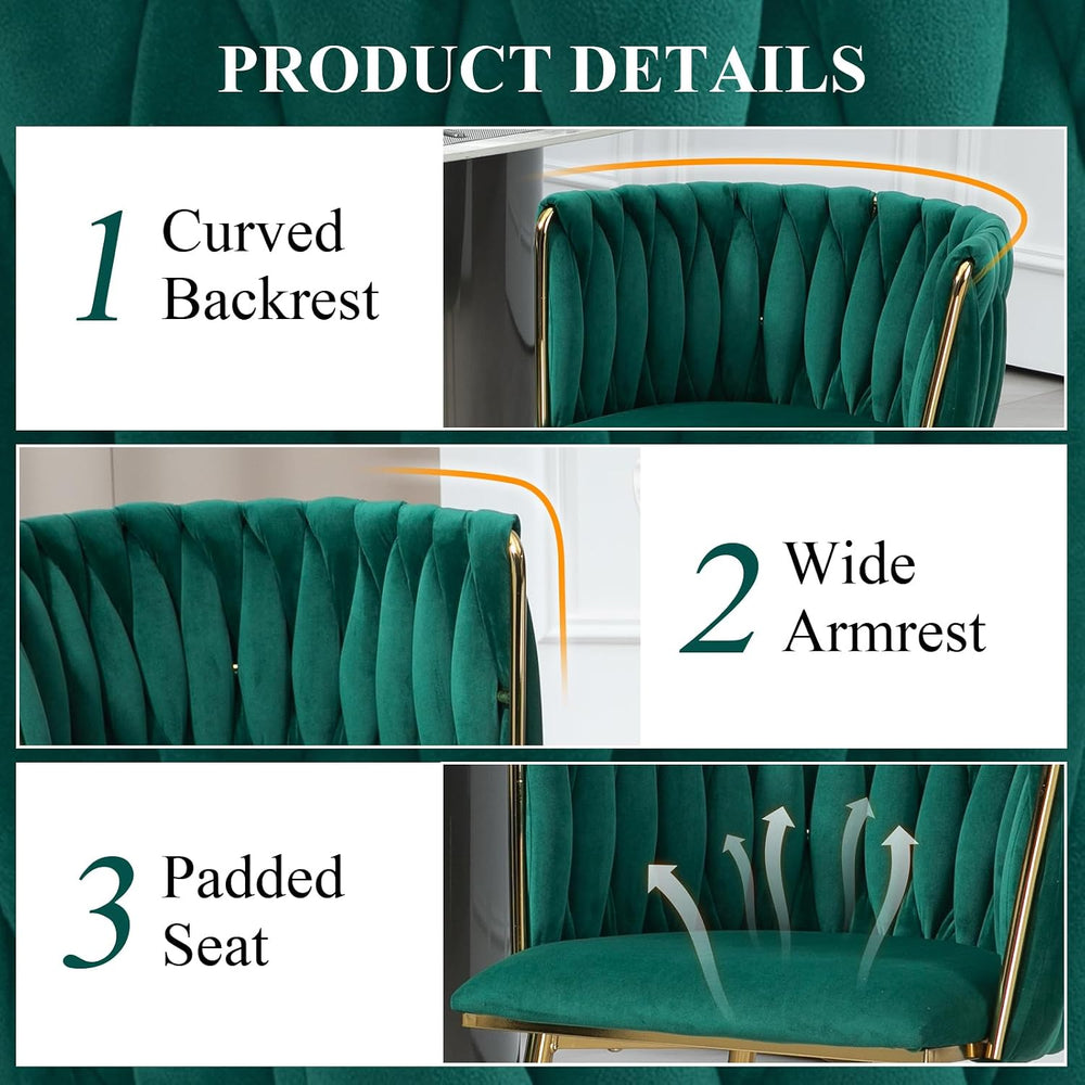 NIOIIKIT Modern Velvet Dining Chairs Set of 2 Hand Weaving Accent Chairs Livi...