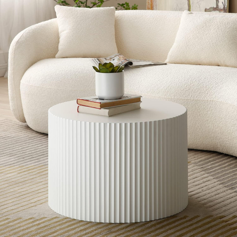 42.52'' White Round Nesting Coffee Table Set of 2 Modern Drum Side En...