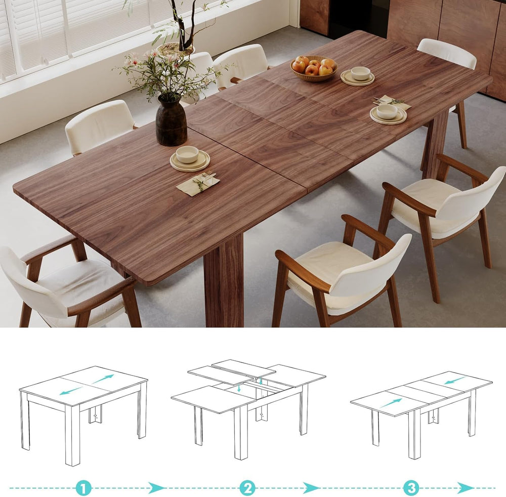 Expandable Dining Table for 6-10 People, 55" to 86" Wooden Extendab...