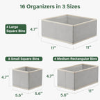 Kootek 16 Pack Drawer Organizer Clothes Dresser Organizers for Clothing | 3 Sizes Bins, Foldable, Breathable Non-Woven Fabric, Closet Organizers and Storage, Easy Assembly, Hold Baby Clothes, Nursery