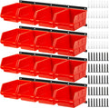 Maitys Wall Mounted Storage Bins Plastic Hanging Stackable Storage Parts Garage Tool Organizer for Screws, Nuts, Bolts, Nails, and Small Hardware Parts, 16x Bins & 4 x Rails(Orange)