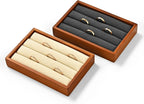 Solid Wood 3-Slots Jewelry Ring Display Tray Showcase Small Jewelry Display Organizer Tray for Rings(M,Grey)
