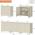 WAMPAT TV Stand Cabinets for 100+ Inches TVs, 3-in-1 Wood Media Console Table with Doors and Drawers, Modern Highboy Entertainment Center with Storage for Living Room Bedroom, Beige Linen