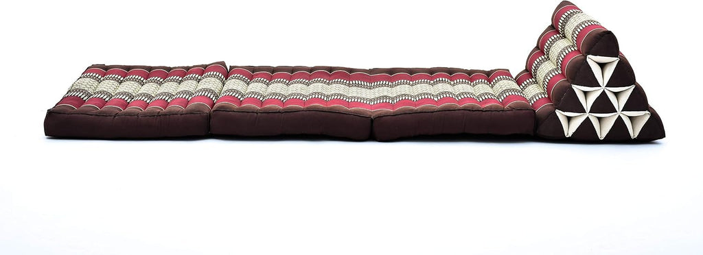 Leewadee - Comfortable Japanese Floor Mattress Used As Thai Floor Bed with Triangle Cushion, Futon Mattress Or Thai Massage Mat, 67 x 21 inches, Brown Red | Floor & lounge cushion for relaxing, reading & TV - for meditation & yoga, firm & stable