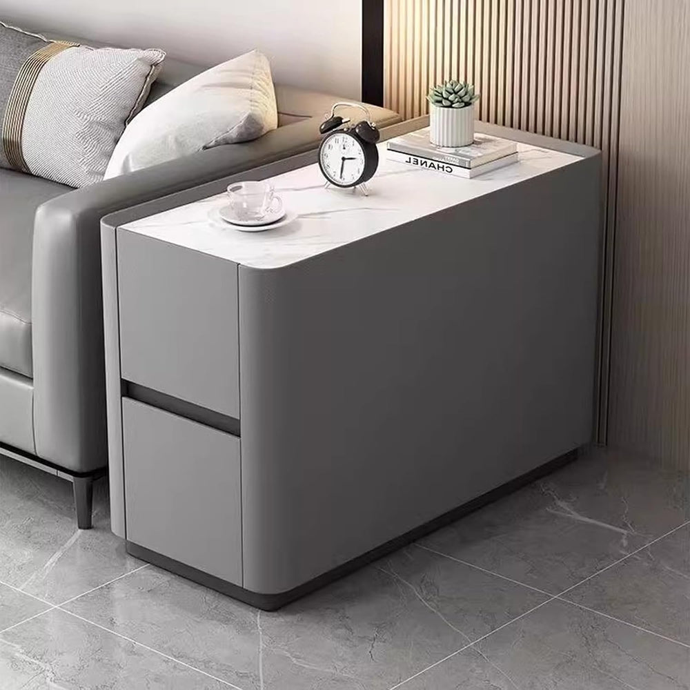 31.5" Leather Sofa Side Table with Storage, Waterproof Narrow end Table ...