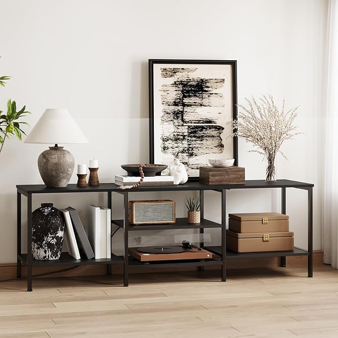 HOOBRO TV Stand with Power Outlets to 75 Inches, TV Console Table with Open S...