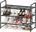 Simple Shoe Rack, 3 Tier Heavy Duty Metal Shoe Shelf 27 Inch Wide, Black