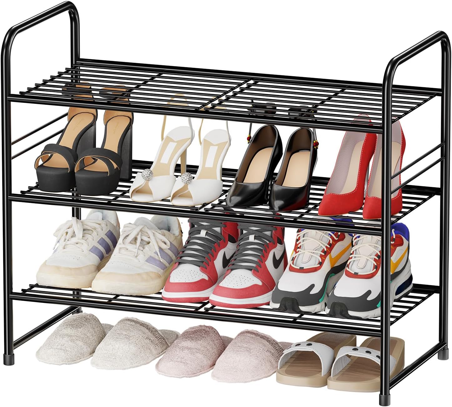 Simple Shoe Rack, 3 Tier Heavy Duty Metal Shoe Shelf 27 Inch Wide, Black